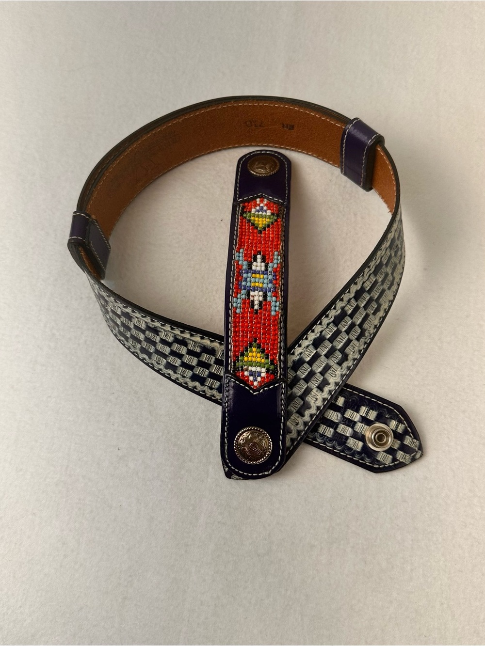Beaded Southwestern Accent Belt in Navy and Red - Picture 9 of 10